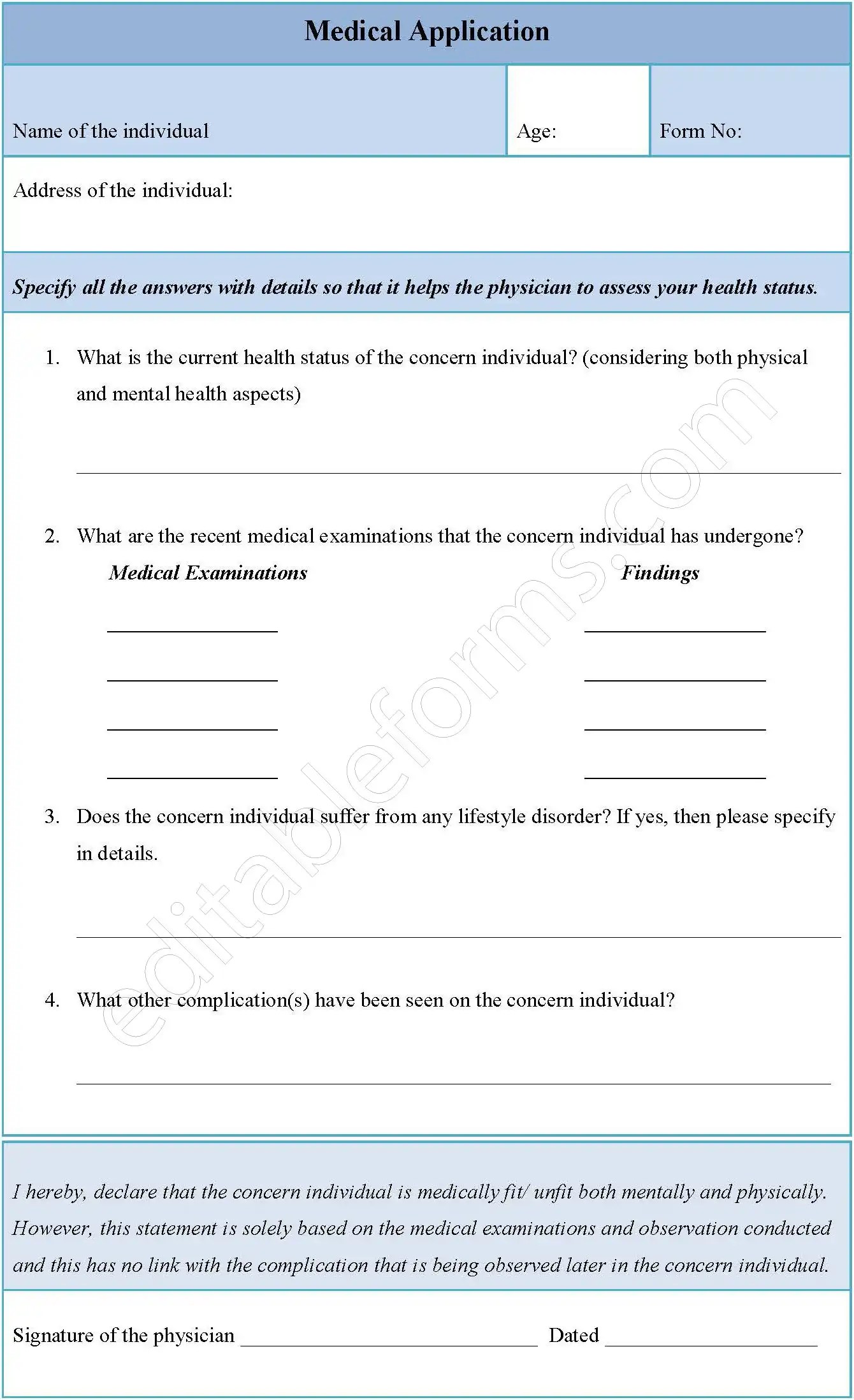 Medical Application Form Editable PDF Forms