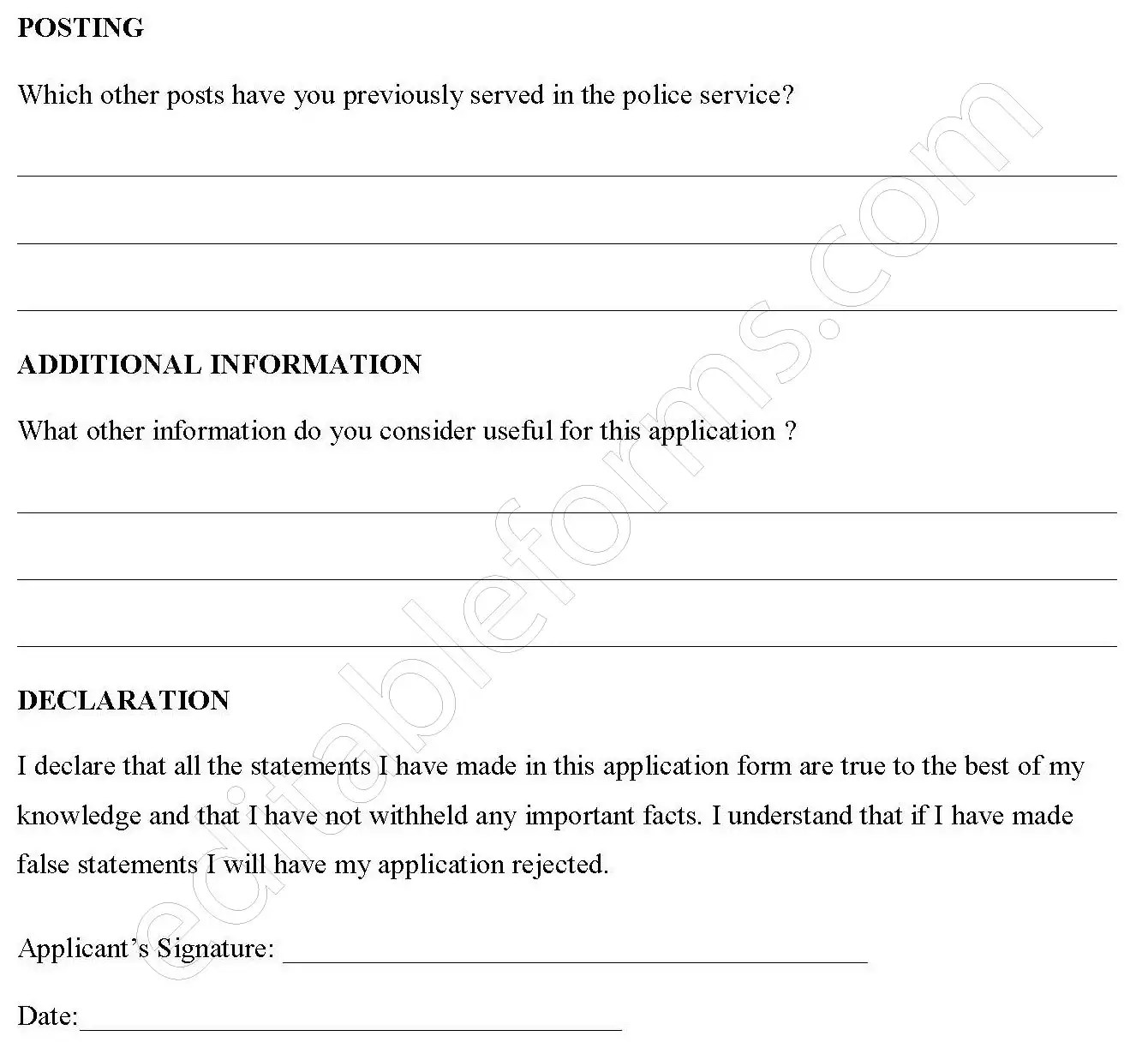 Police Officer Application Form Editable PDF Forms