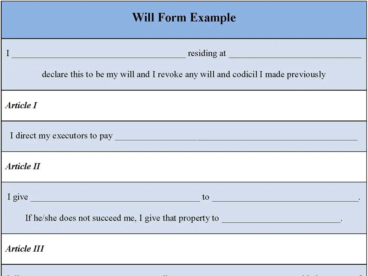 Will Form Example Editable PDF Forms