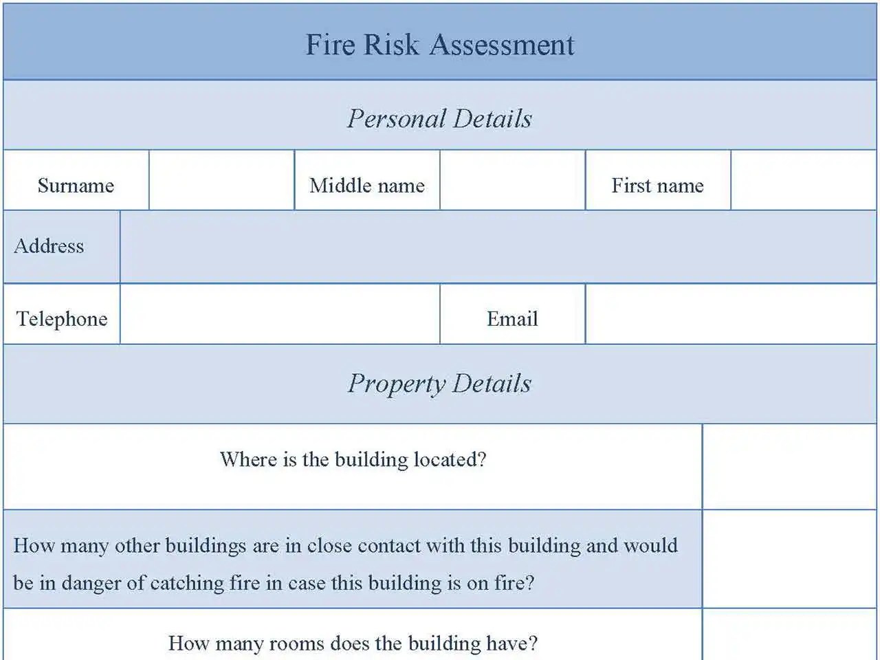 Fire Risk Assessment Form Editable PDF Forms