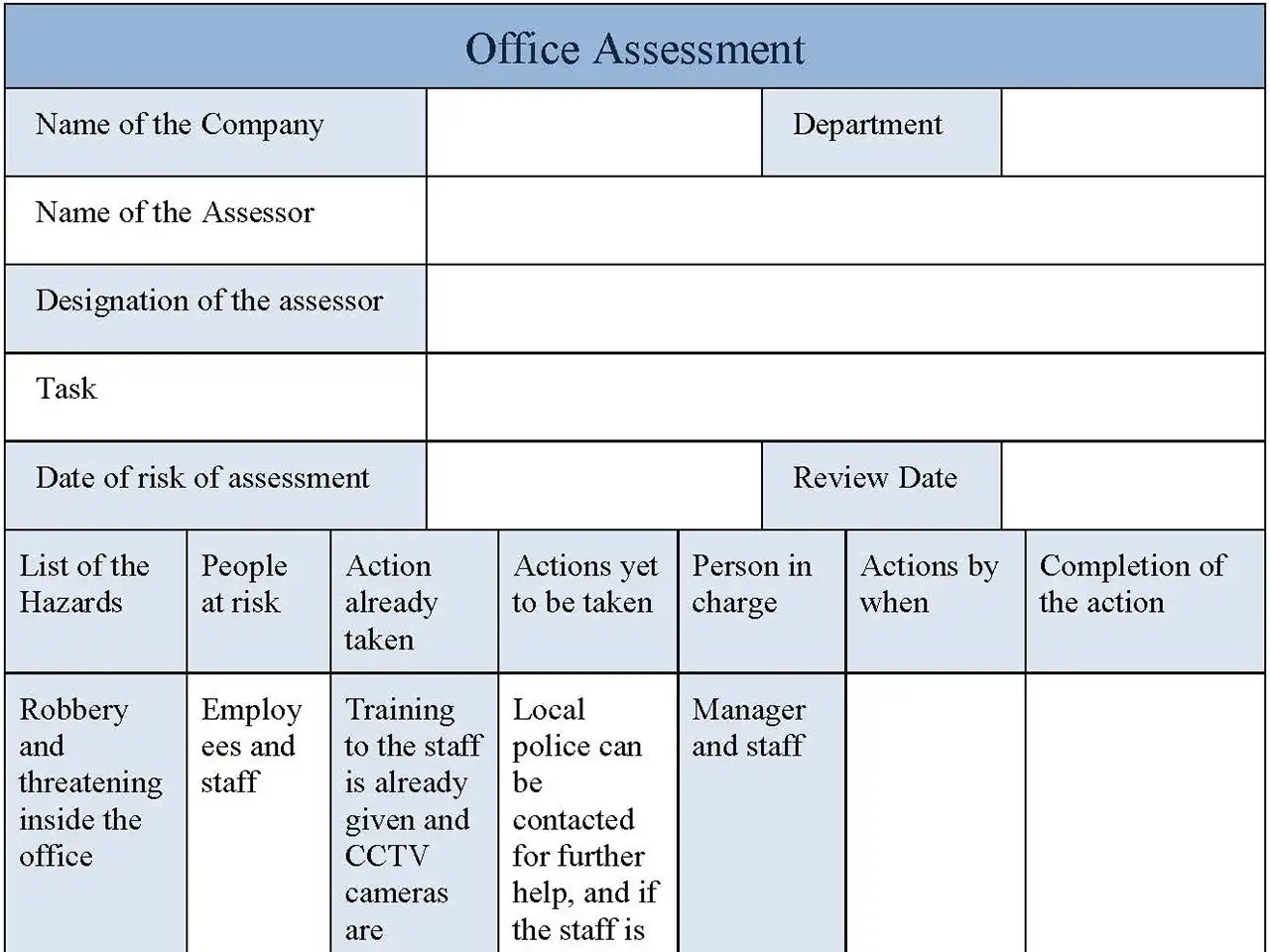 Office Assessment Form Editable PDF Forms