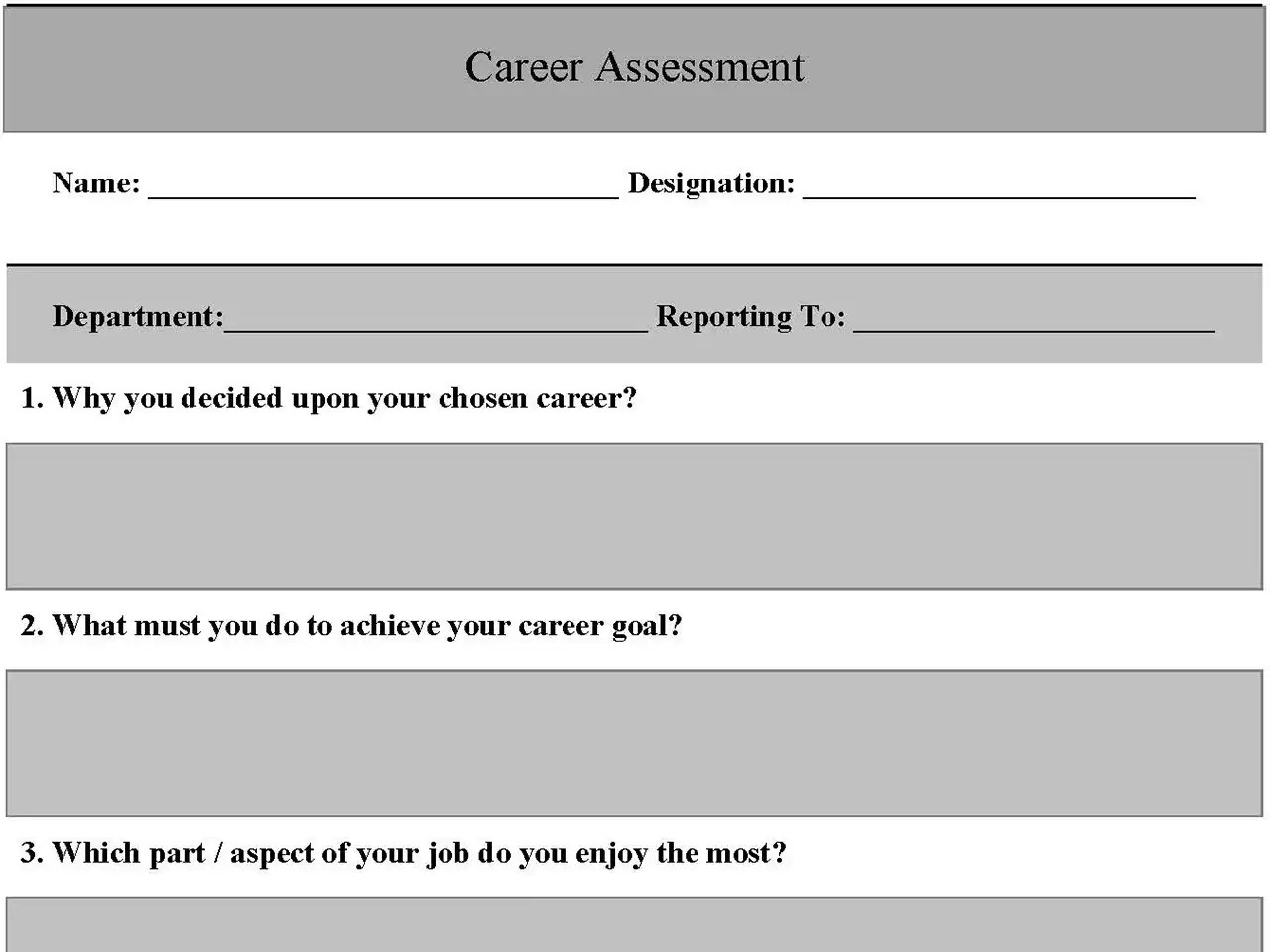 Career Assessment Form | Editable PDF Forms