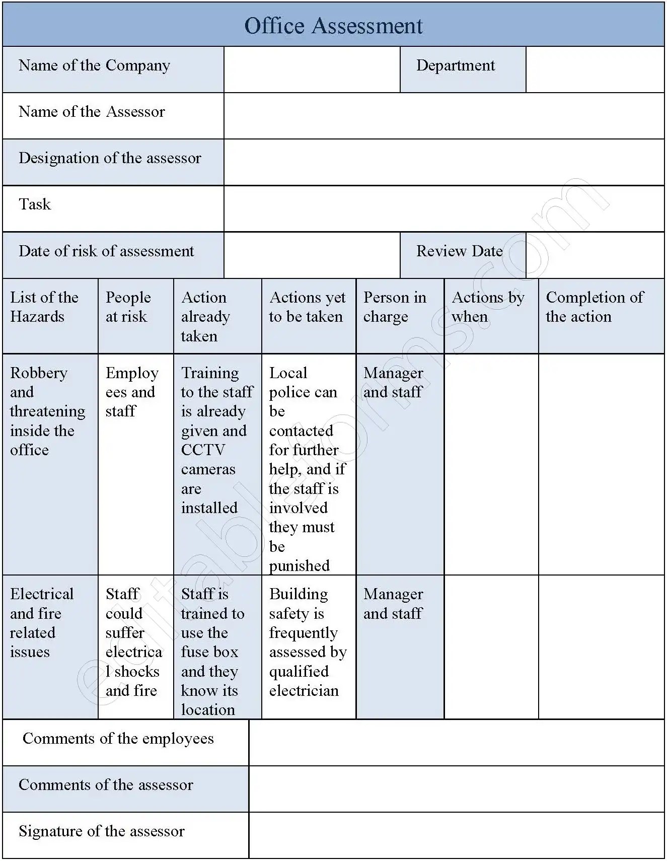 Office Assessment Form Editable PDF Forms