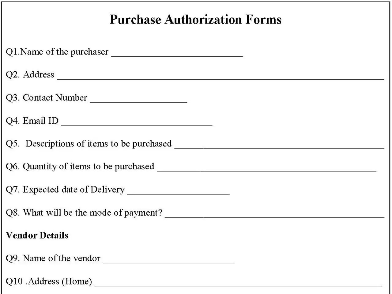 Purchase authorization forms Editable PDF Forms