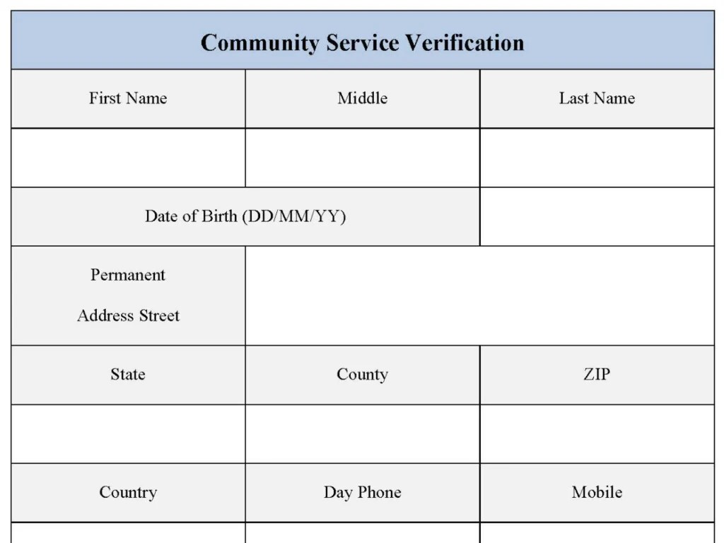 Community Service Verification Form Editable PDF Forms