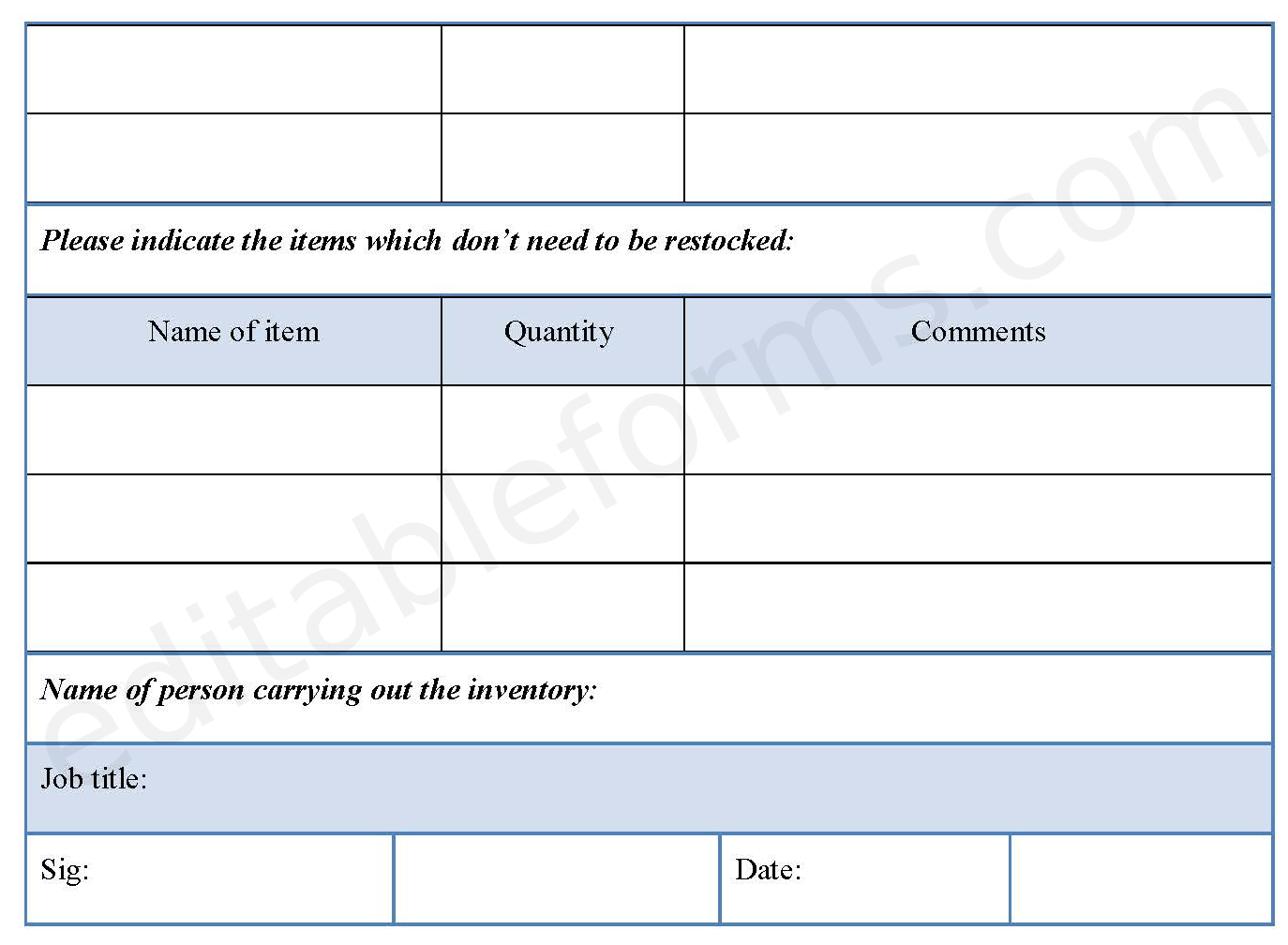 Inventory Form Template Editable PDF Forms