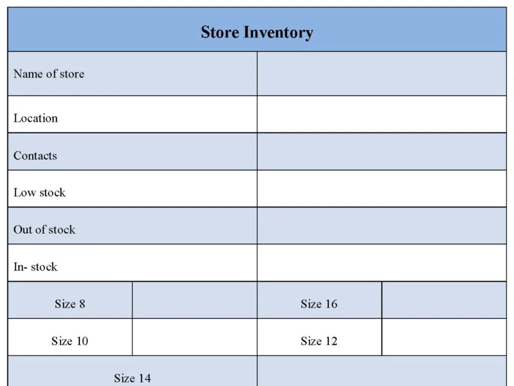 Store Inventory Form Editable PDF Forms