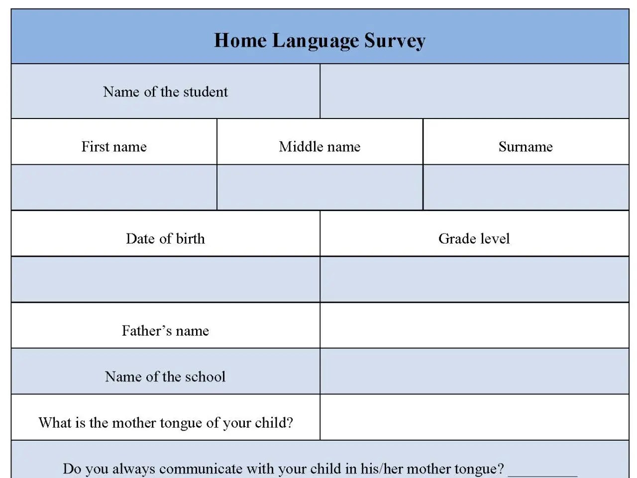 Home Language Survey Form Editable PDF Forms