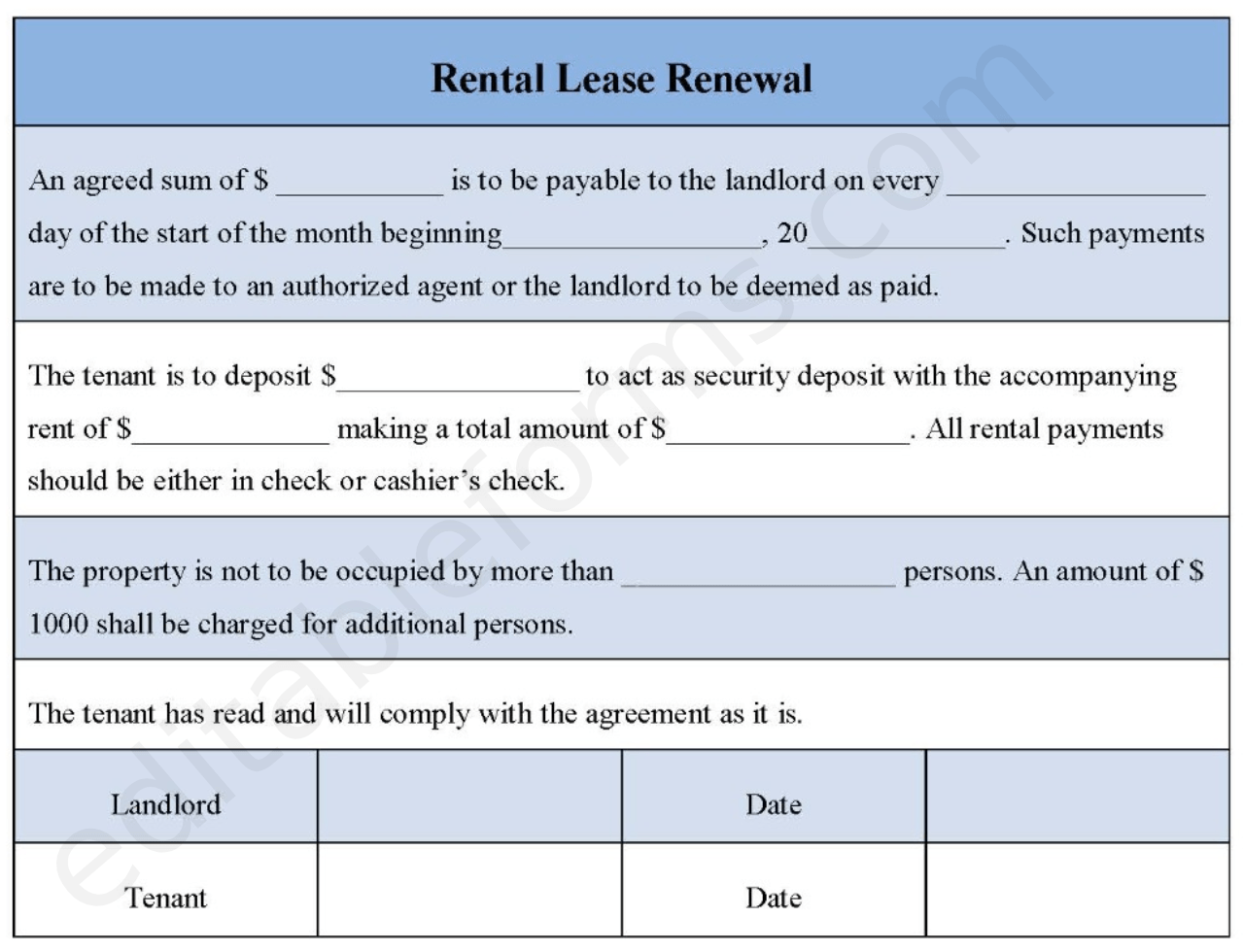Rental Lease Renewal Form Editable PDF Forms
