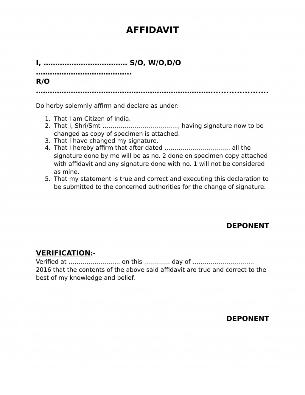 Change of Signature Affidavit Online in India eDrafter.in