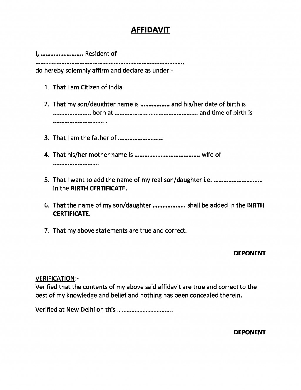 Affidavit for Adding Name in Birth Certificate Get online eDrafter.in