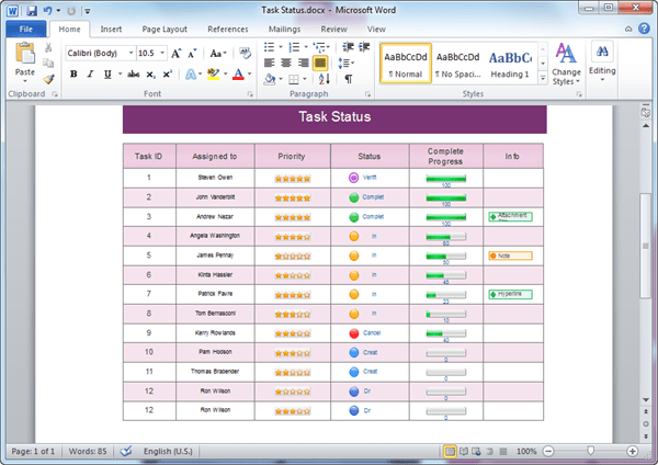 Table Word Template