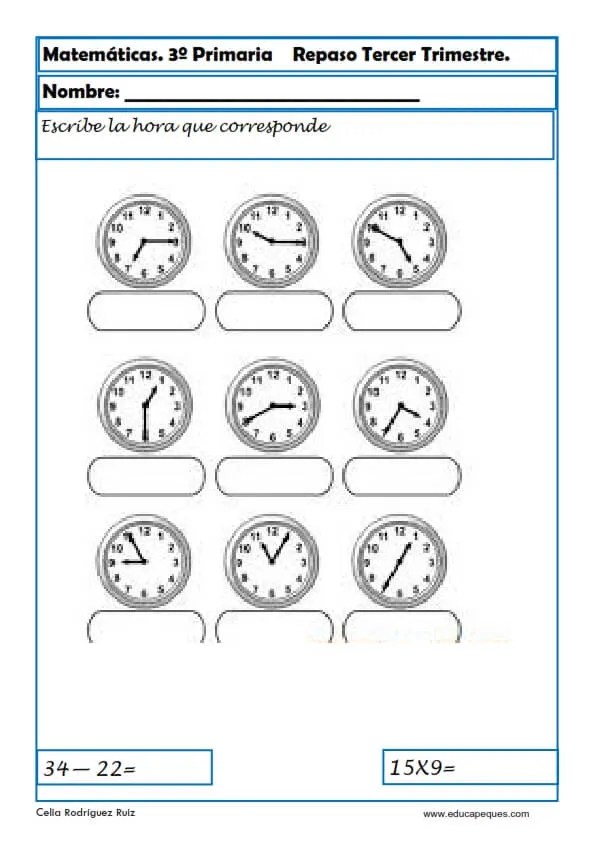 MatemÃ¡ticas tercero primaria Fichas educapeques