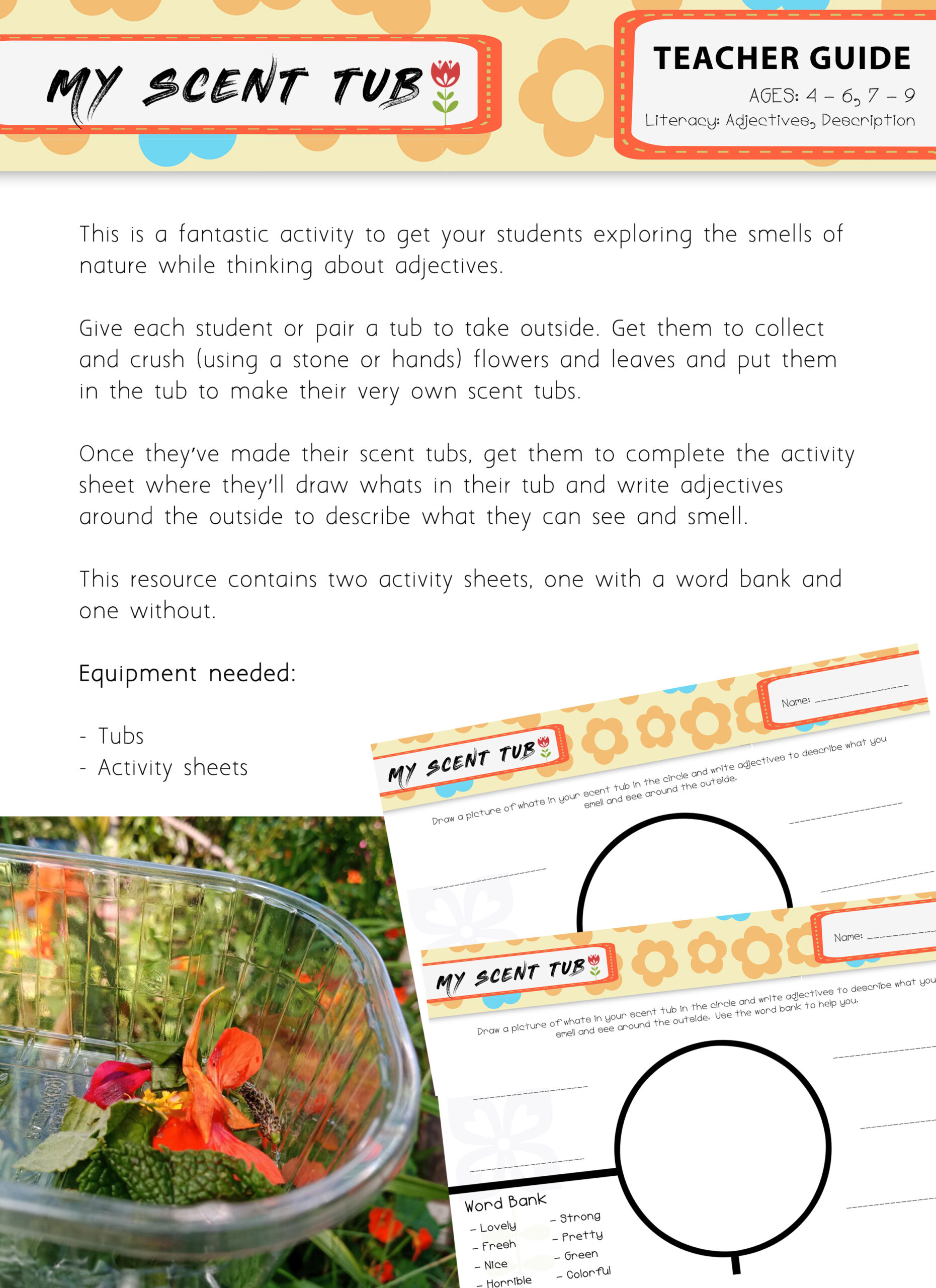 Scent Tubs Adjectives Educate Outside Outoor Lesson Ideas for