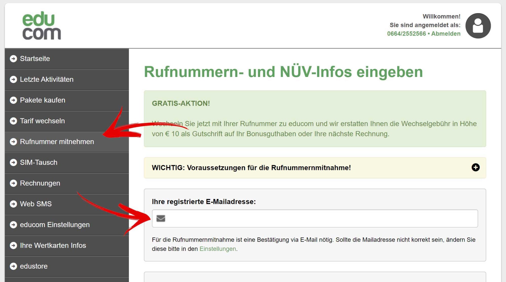 Rufnummernmitnahme bei so einfach geht's