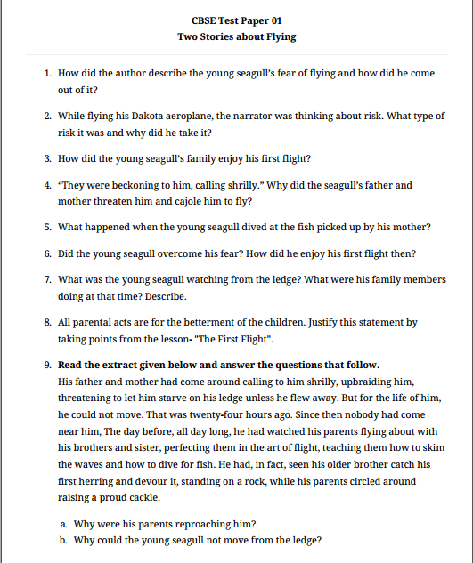 English Language and Literature work sheets 10th Std CBSE Board