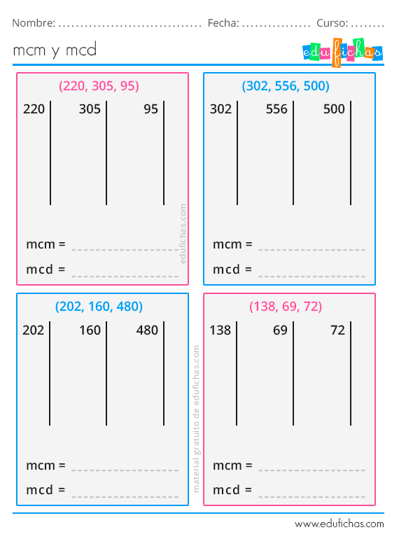 Mínimo Común Múltiplo Máximo Común Divisor. Calcular + Ejercicios