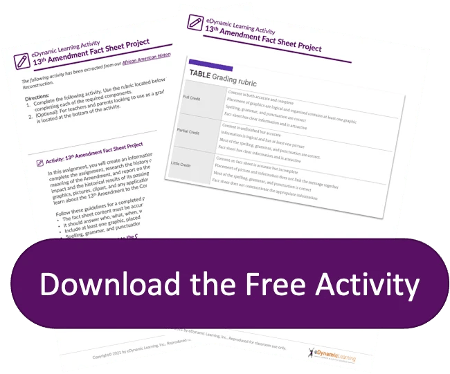 Activity 13th Amendment Fact Sheet Project eDynamic Learning