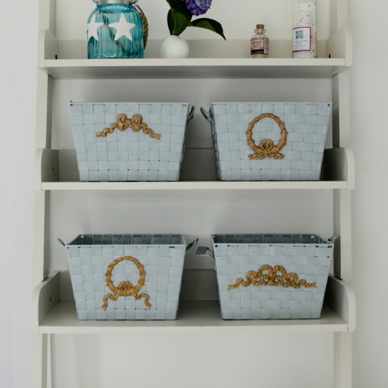 Bathroom Storage is a snap with Efex and a few baskets from Homegoods