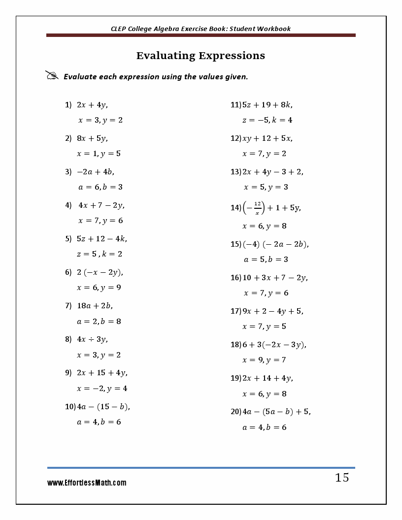 CLEP College Algebra Exercise Book Student Workbook and