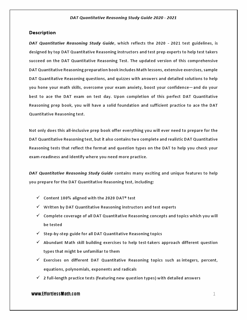DAT Quantitative Reasoning Study Guide 2020 2021 A Comprehensive