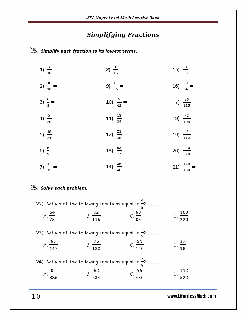 ISEE Upper Level Math Exercise Book Student Workbook and Two Realistic