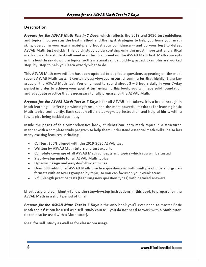 Prepare for the ASVAB Math Test in 7 Days A Quick Study Guide with Two
