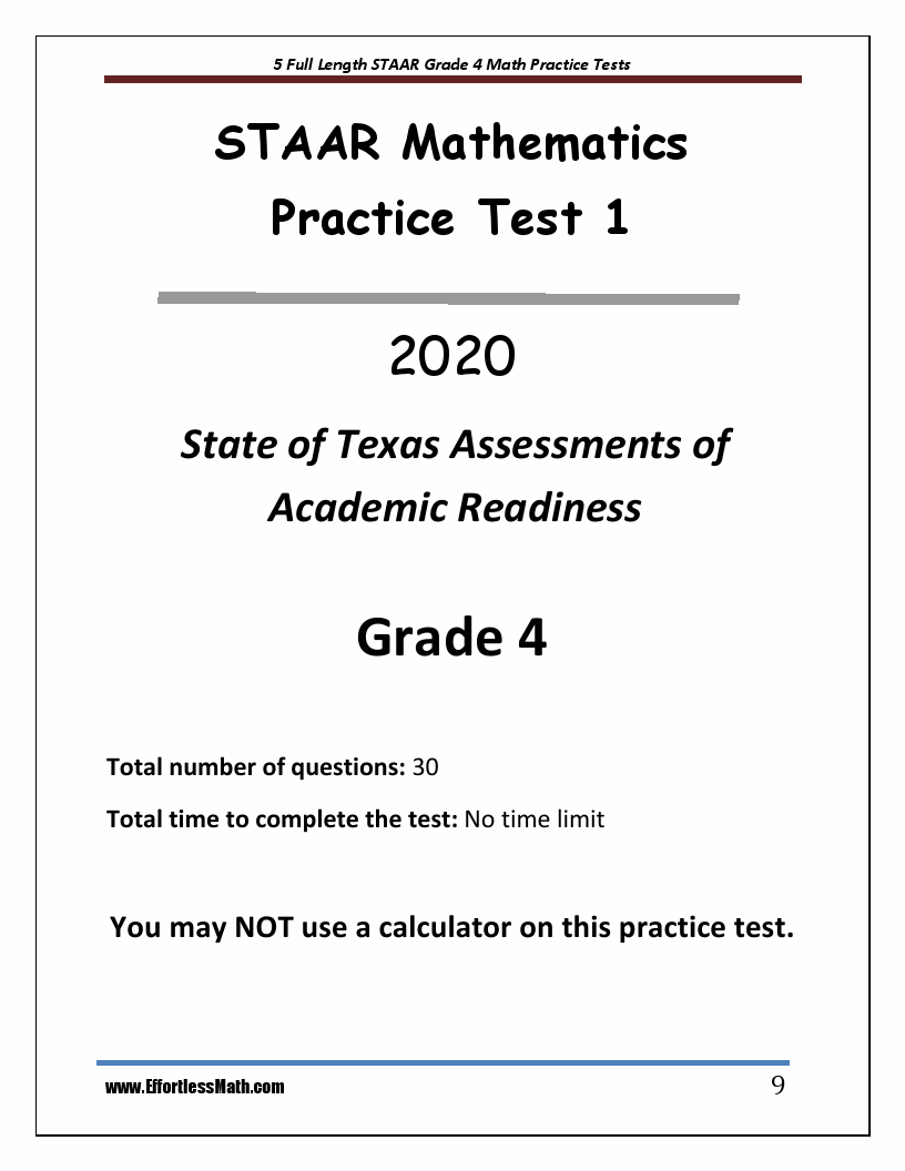 5 FullLength STAAR Grade 4 Math Practice Tests The