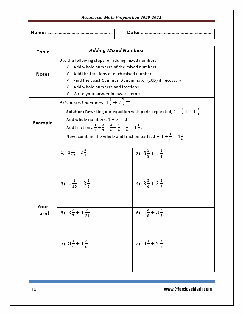 Accuplacer Math Preparation 2020 2021 Accuplacer Math Workbook + 2