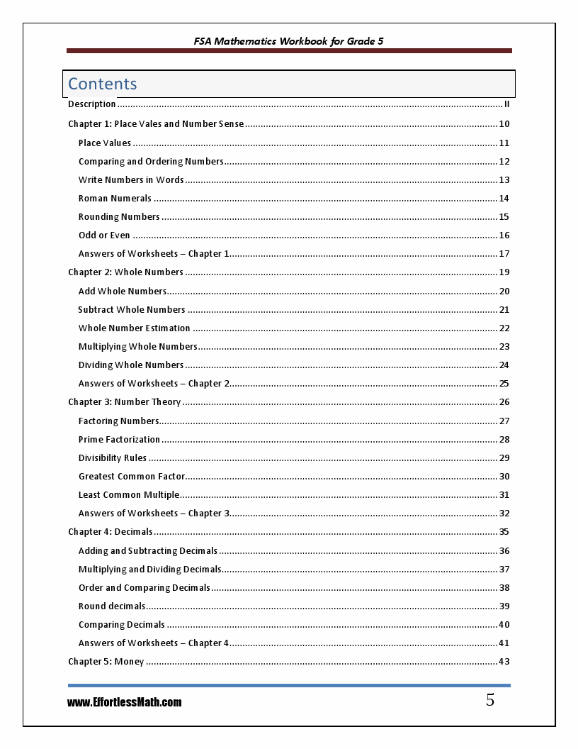 FSA Mathematics Workbook For Grade 5 StepByStep Guide to Preparing