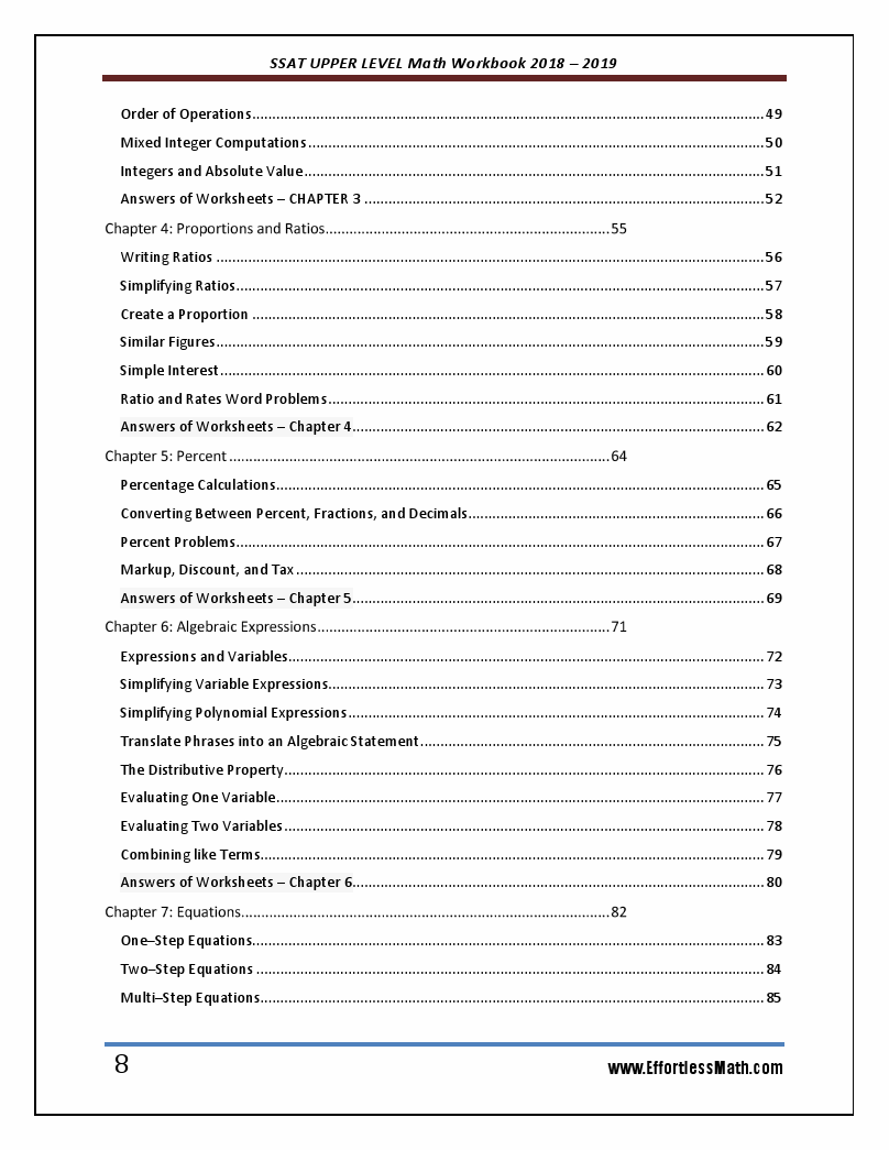 SSAT UPPER LEVEL Math Workbook 2018 2019 The Most Comprehensive