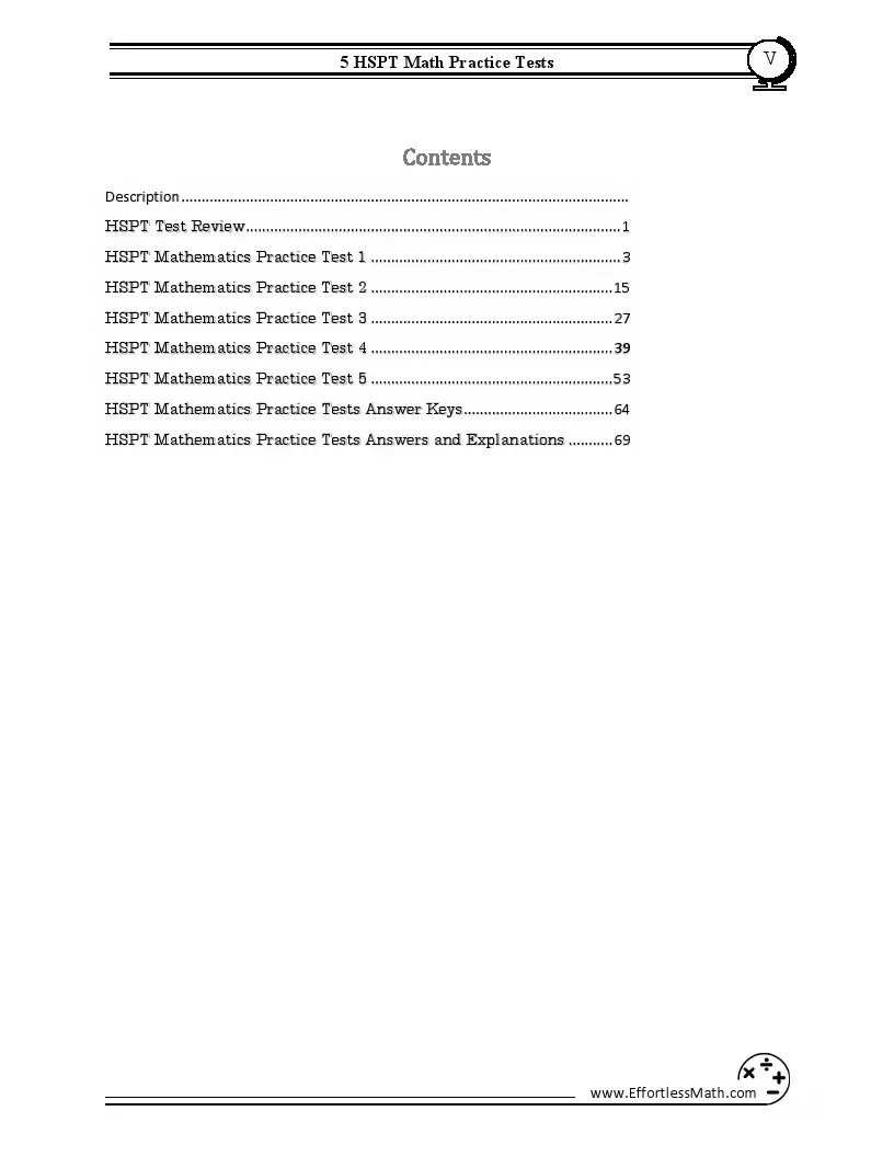 Hspt Math Practice Test Printable