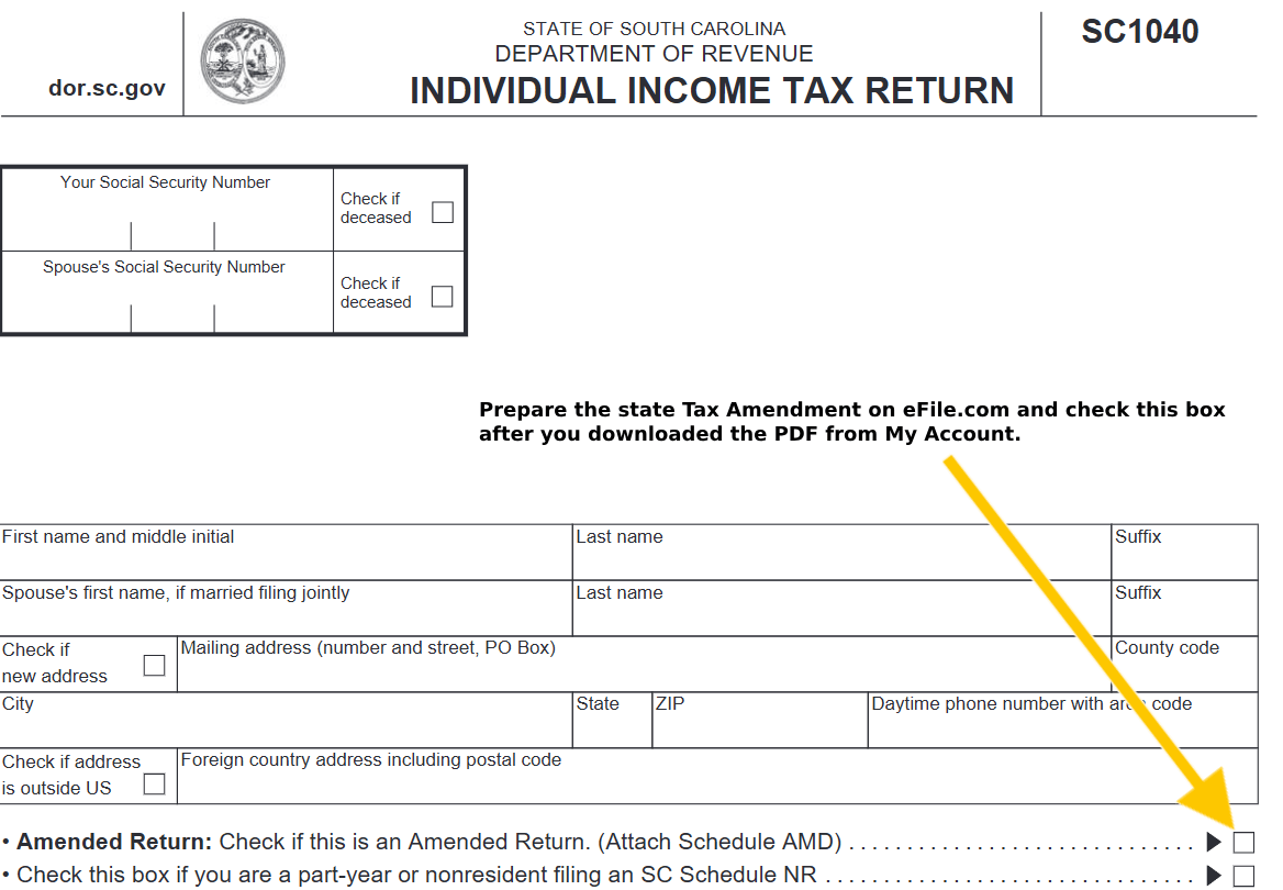 South Carolina Tax Amendment SC 1040X