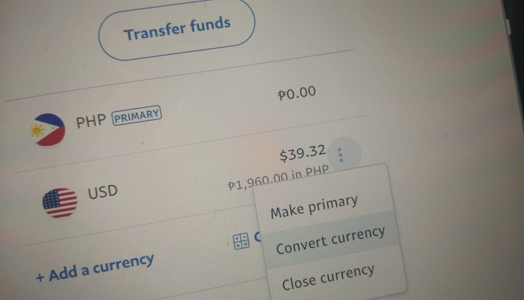 How to convert PayPal Fund to Philippine Peso (PayPal USD to Php)