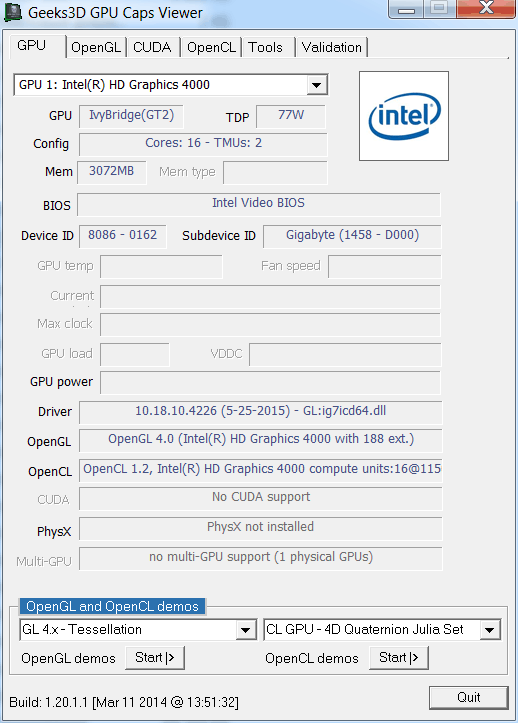 Intel HD Graphics 4000 и Mercury Playback Engine GPU Acceleration (OpenCL)