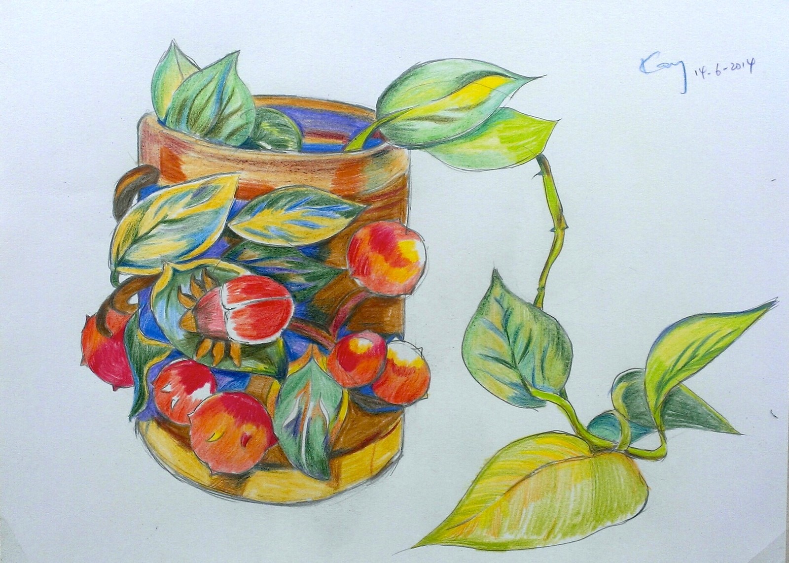 花瓶写生 绘画班示范 木颜色 15" x 11.5" june 2014