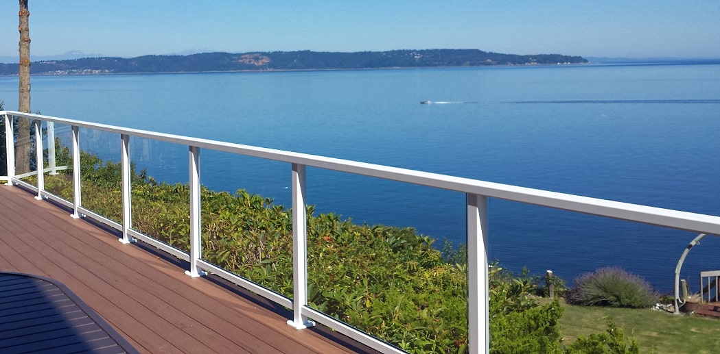 White Solid Glass Railing Seattle, WA Glass Railing for Decks
