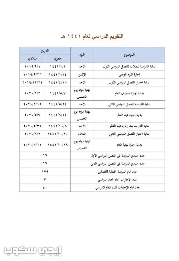 اعتماد التقويم الدراسي ١٤٣٩ وتقويم المدارس لمدة 5 سنوات