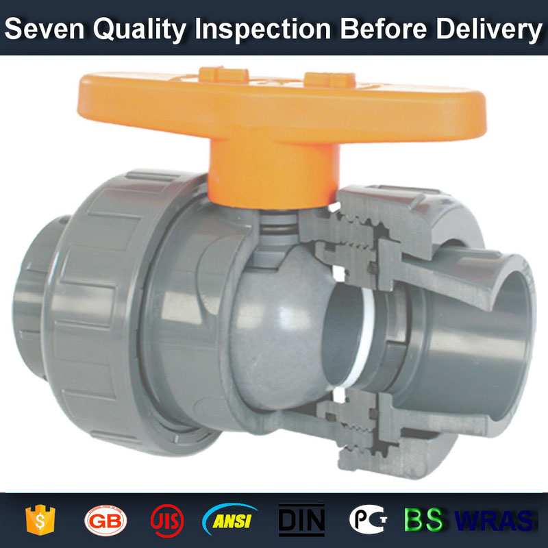 3/4” PVC True union slip X slip ball valve, T/T thread end sch 80 PVC