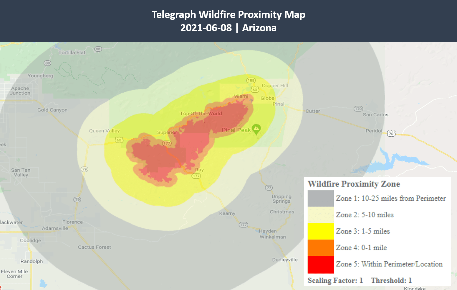Telegraph and Mescal Wildfires in Eastern Arizona scorches over 140,000 Acres EigenRisk