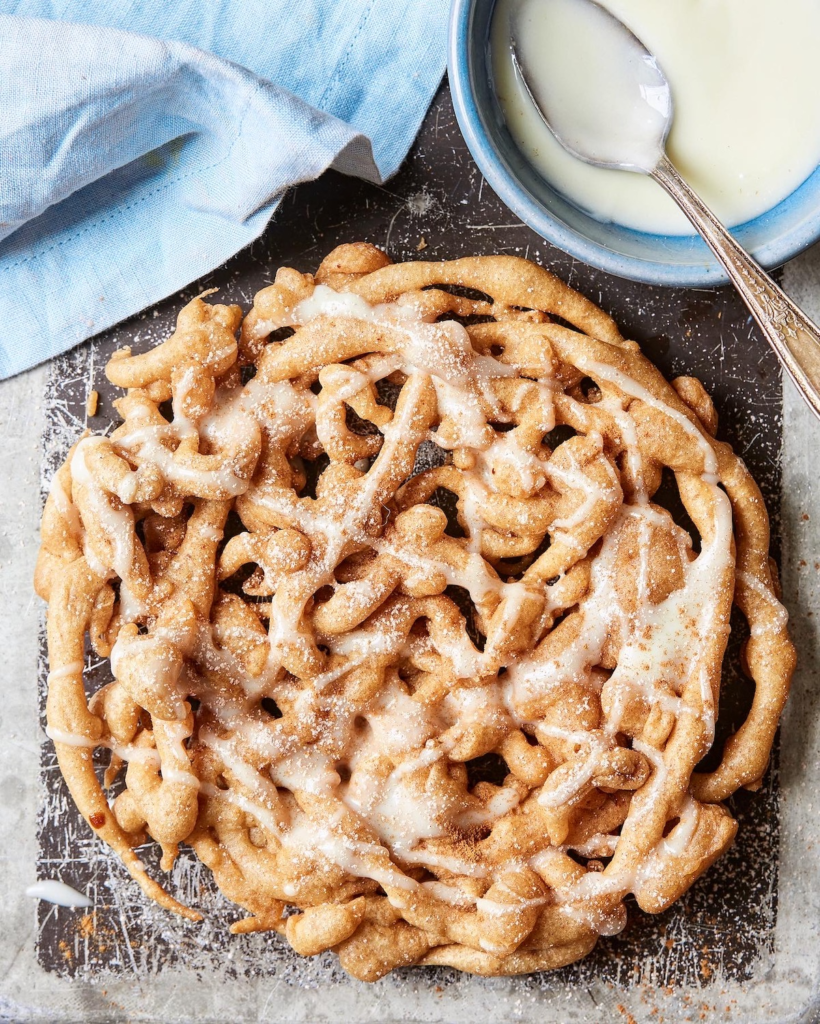 Cinnamon Roll Funnel Cake With Cream Cheese Frosting Dessert Eitan