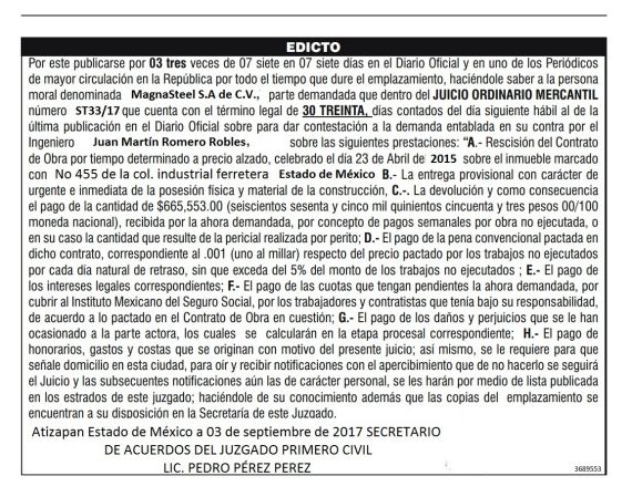 Ejemplo de Edicto