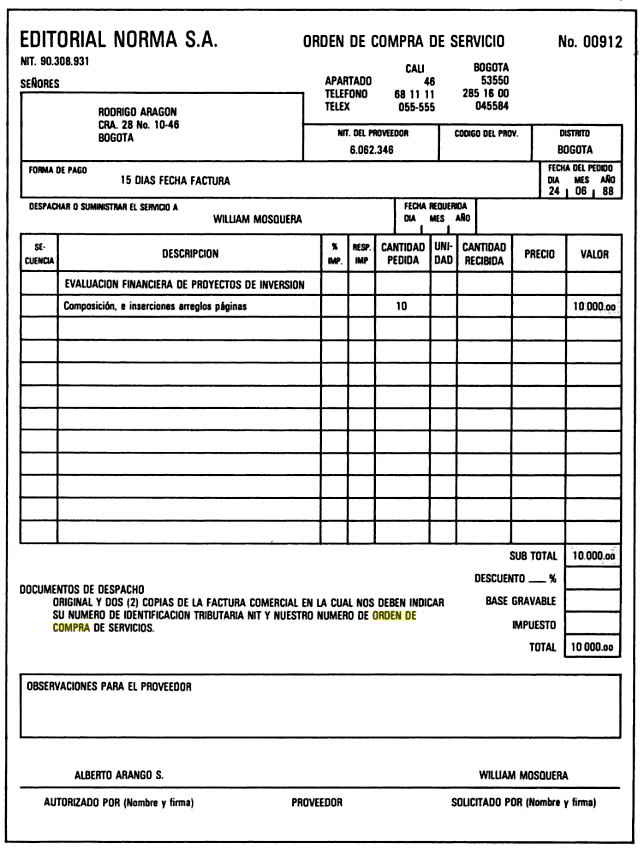Ejemplos de orden de compra