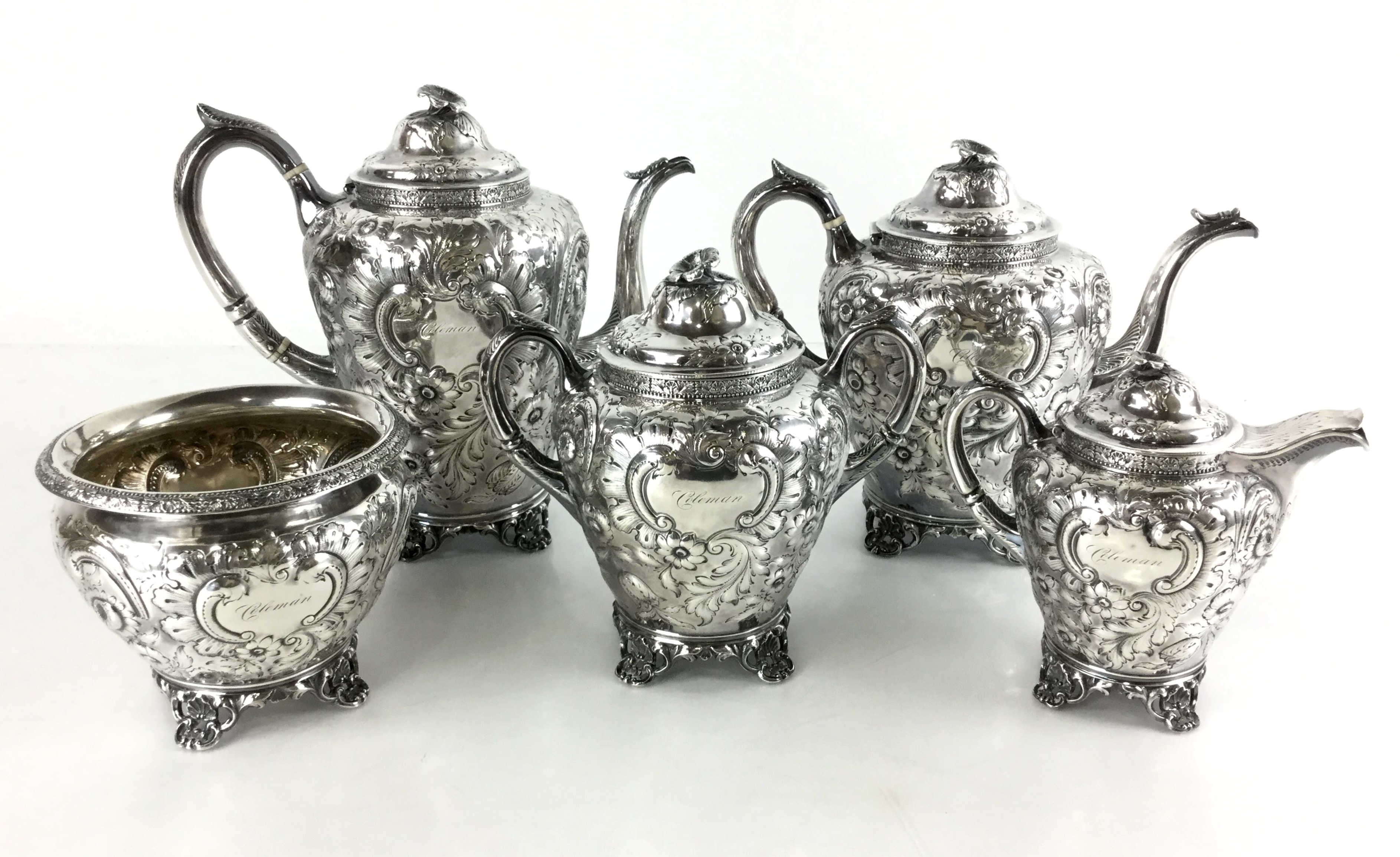 (5) C.1840 J. Conning Coin Silver Tea Set SOLD 8,000 EJ'S Auction