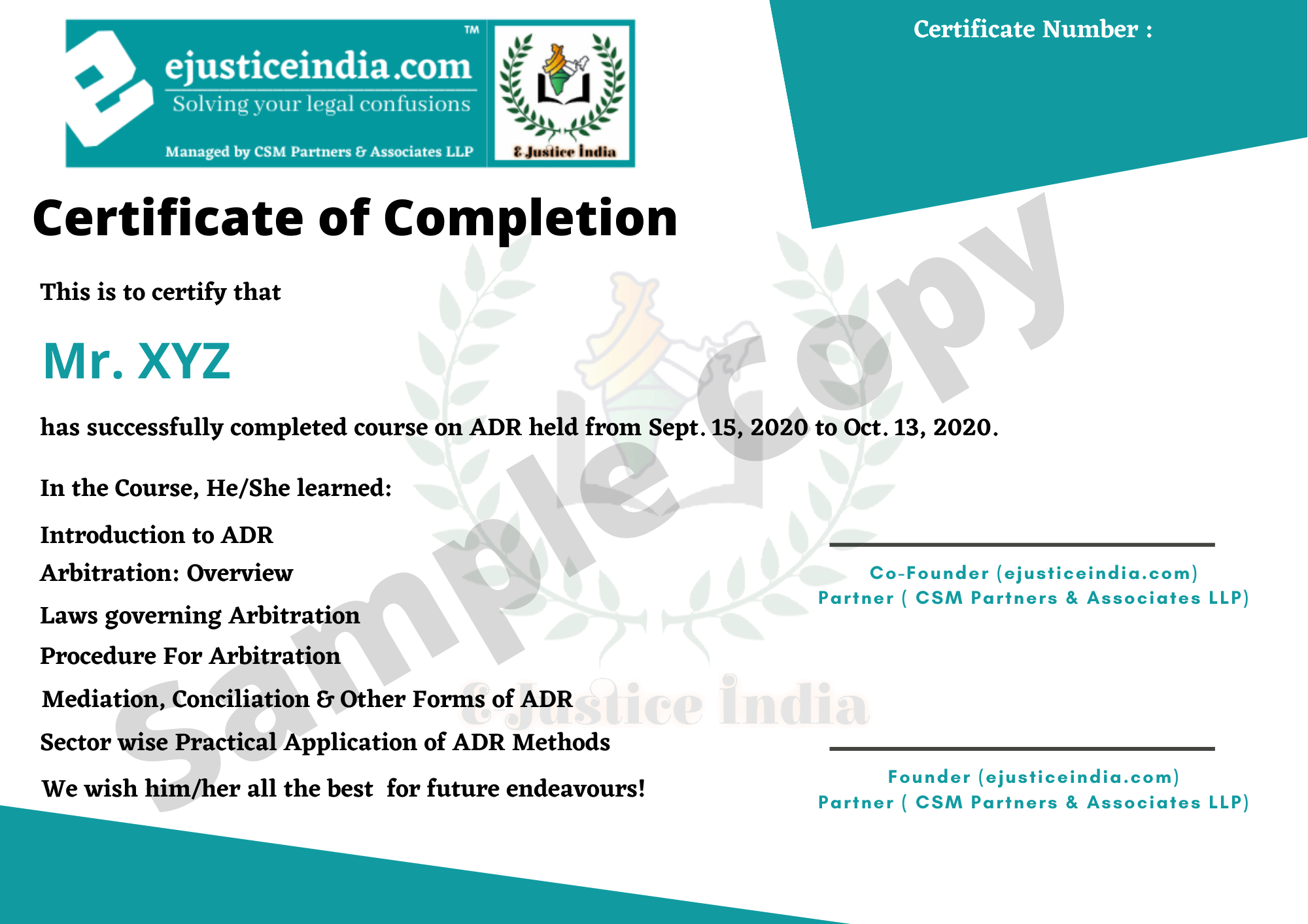 Apply now for online Company Certified law Courses. EJustice India