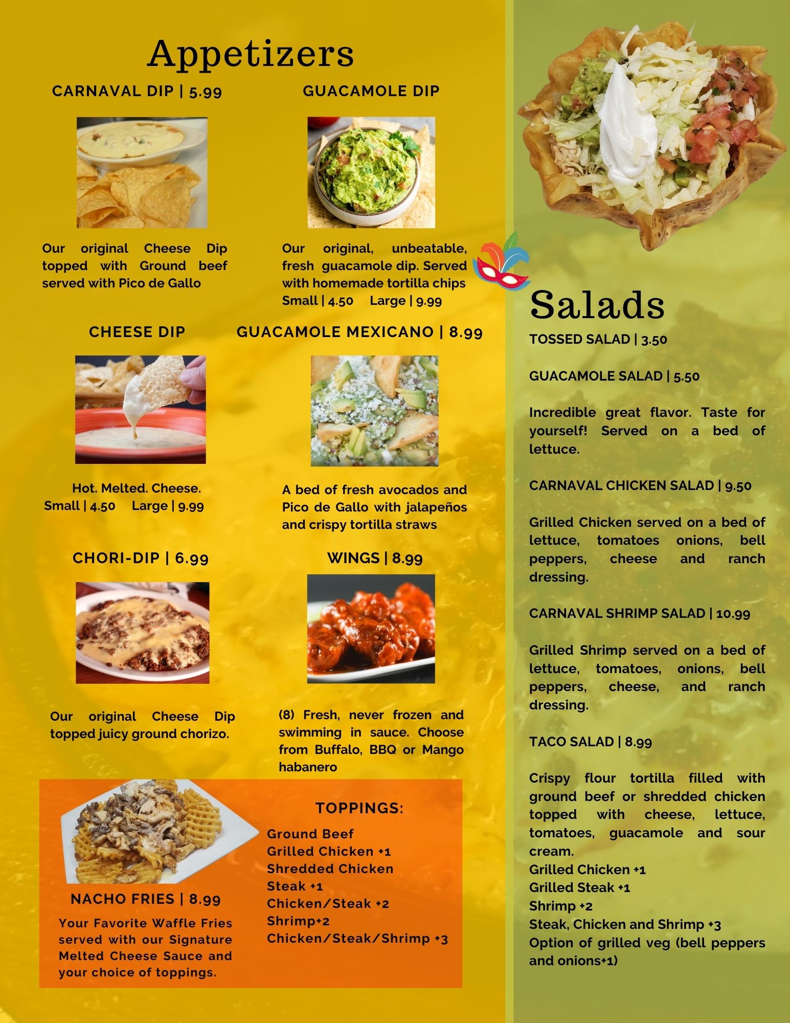 Menu El Carnaval Mexican Restaurant Linn and Licking
