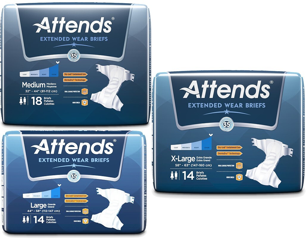 Attends Extended Wear Briefs, Tab Closure