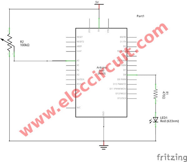 How to use Arduino UNO Programming C LED Flasher Potentiometer