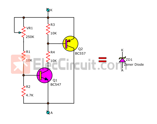 Variable zener diode circuit, adjust voltage output