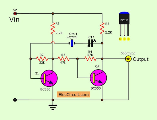 Transistor Crystal Oscillator Circuit Ideas Eleccircuit Com